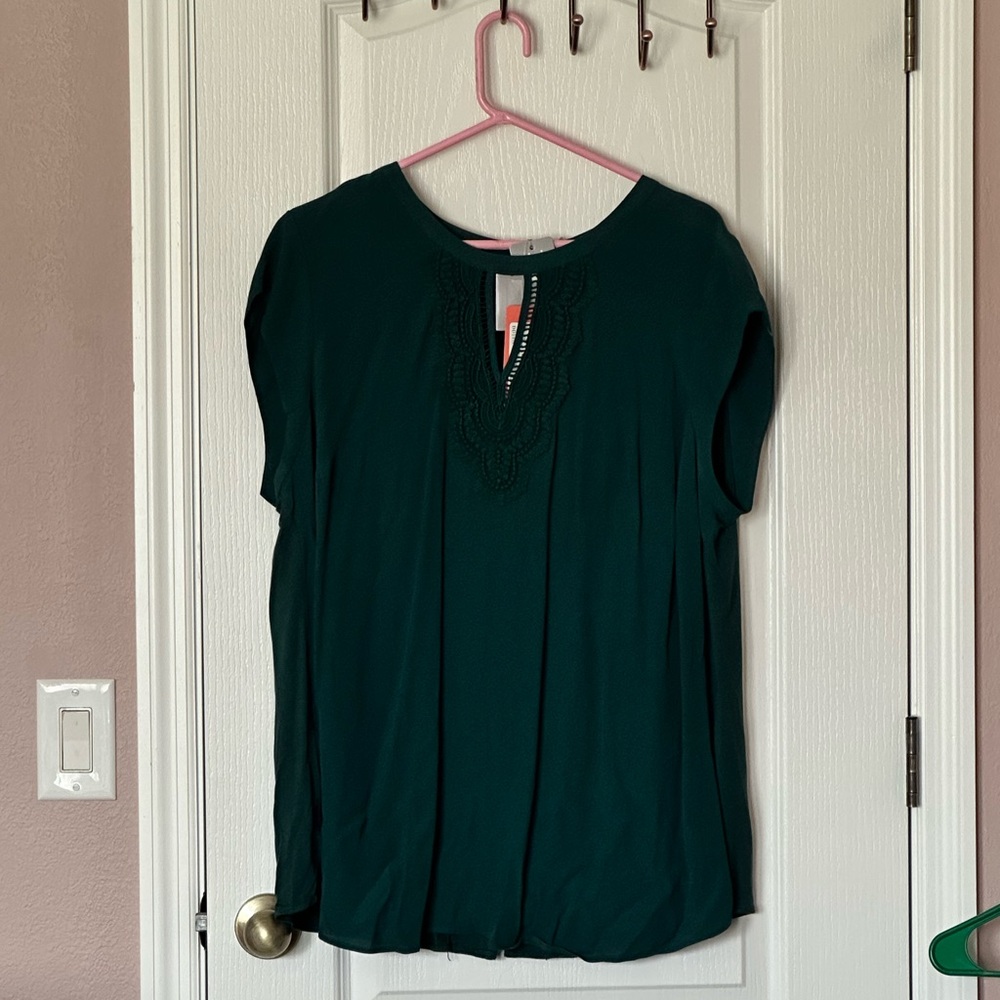 Daniel Rainn Green Cap Sleeve Relaxed Blouse